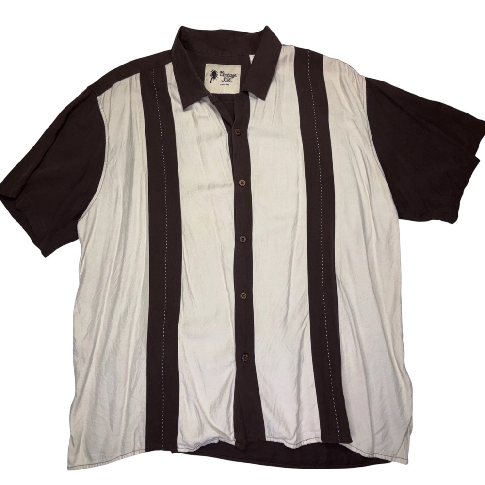 Vintage‎ Silk Circa 1969 Shirt Mens XXL Camp Collar Brown Tan Striped Y2K